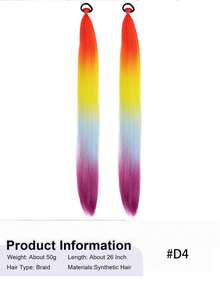 2pcs 26-Inch Halloween/Christmas Purple, Green, Blue, Pink, Red, Gold Colorful DIY Braiding Clip-In Hair Extensions, Synthetic Long Straight Hair, Heat Resistant Fluffy Ponytail Hair Pieces, Suitable For Women And Girls - Multicolor - View 17