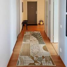 Retro Mid Century Abstract Pattern Rug On Ivory Background, Dark Orange And Reseda Green, 4' X 5' 5", Ideal For Bedroom, Dorm And Living Room - 譚薑和月桂綠 - 查看 9