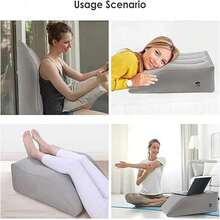 Multi-Position Inflatable Support Pillow With 45° Tilt - Leg Knee Waist Cushion With Flocking Cover, Portable Foldable For Office Home Travel (65x50x25cm) - Grey - View 3