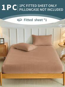 1pc Fitted Sheet, Bedding, Mattress Protector, Bed Cover, Cozy Home Textile, Soft-Comfortable Mattress Cover, Solid Color Sheet, Deep Pocket, Bed Sheet Only, Without Pillowcase, Machine Washable, Bedding Gifts, Fits For Twin Full King Queen Size Beds, Machine Washable, Autumn Decor, Winter Decor