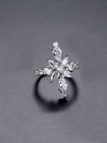 Luxury Cubic Zirconia Rings Gift Box Set, High-End Jewelry For Women Party & Banquet, Copper Material Non-Fading & Hypoallergenic, Ideal Holiday Gift - Silver - View 9