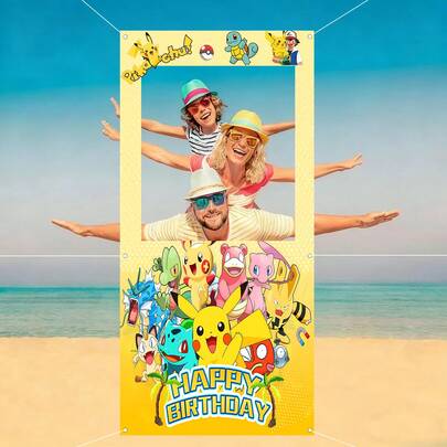 pokemon 1 Peça de Placa de Bottom de Fotografia com Borda Dourada do Pokémon Pikachu, Adereços de Bottom de Fotografia, Decoração de Festa de Aniversário Infantil, Estúdio de Fotografia, Placa de Bottom, Faixa de Boas-Vindas para Casamento, Presente para Meninos, Sua Escolha Perfeita