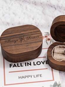 1 件椭圆形木制戒指盒，适合婚礼求婚，阳光旅行，酷炫返校 - 棕色 - 查看 5