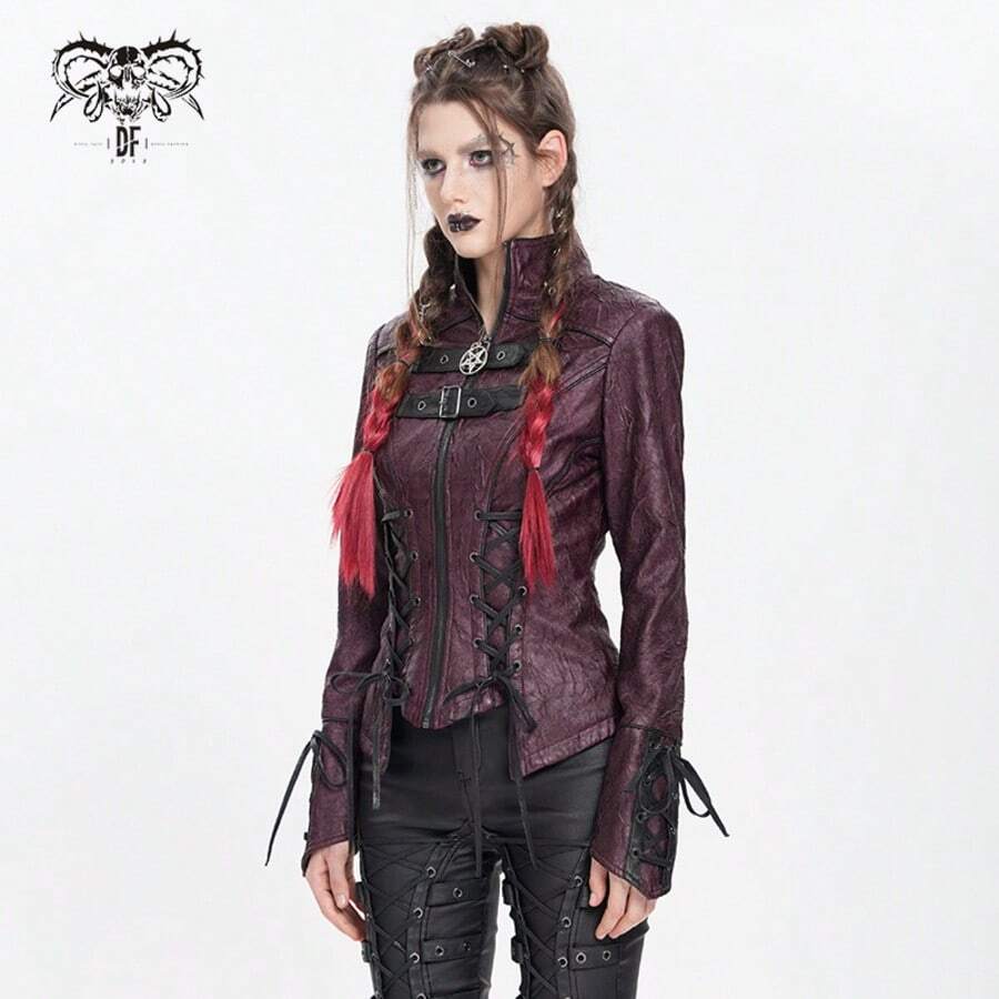 Devil fashion Áo khoác ngắn phong cách Punk Rock dành cho nữ - Đỏ - Xem 1