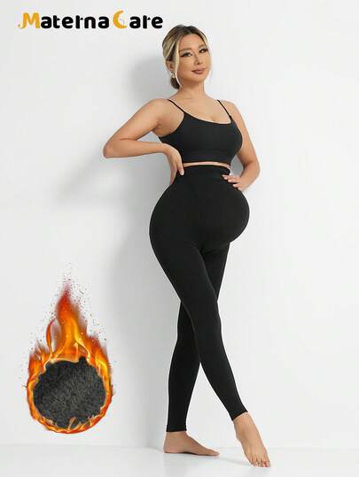 1 pieza Mallas térmicas de 3/4 para maternidad, con soporte de vientre de moda y elevación del abdomen, adecuadas para el embarazo temprano, medio, tardío y el posparto, aptas para -5°C a 15°C, uso casual diario, cómodas