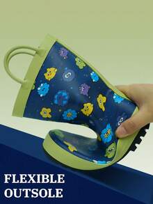 Cute Animal Pattern Children's Rain Boots With Handle, Waterproof And Non-Slip, Suitable For Boys And Girls, Essential For Rainy Days. - Baby Blue - View 2