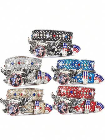 1PC Neutral Belt, Eagle Buckle With Shiny Rhinestones Fashion Design, Rhinestone Accessory Punk-Style Studded Belt, Suitable For S, Jackets, Or Party Outfits Old Money Vintage Autumn/Fall Urban Outfit Classic Christmas Winter Fashion Daily Men Boyfriend Gift