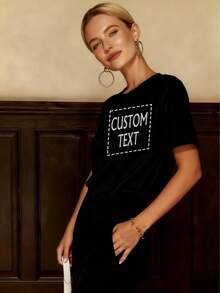 Custom Personalized Photo Women's Sports Tee - Matching Couple Style, Quick-Dry Fabric | Perfect For White Day Runs, Night Street Jogging & Family Day Gatherings Custom Design Women's Classic Tee - Your Text/Art, Heavyweight Cotton | Ideal For Labor Day Picnics, European Street Shopping & Valentine's Getaways ﻿ - Black - View 2