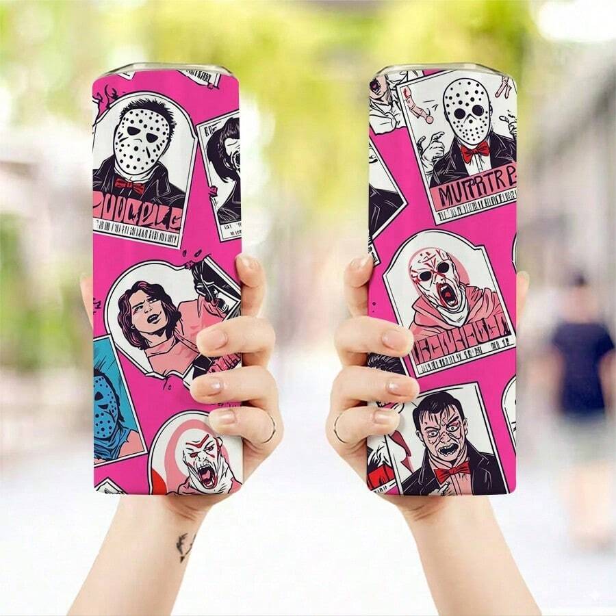 FAMILY UP 1pc 20oz Horror-Themed Halloween Straight Tumbler With Lid And Straw - Stainless Steel Insulated - For Halloween, Christmas, Valentine's Day - Suitable For Best Friends - Perfect Gift For Outdoor Activities & Travel - 1PCS 20 OZ - View 1