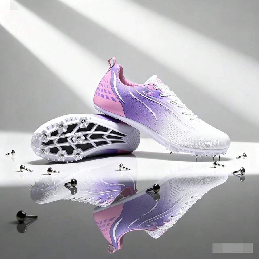 25 Women's Track & Field Shoes, Women's Athletic Shoes, Sporty Woven Low-Top Lace-Up, Professional Track & Field Spikes, Short-Distance Spikes, Anti-Slip Grip Enhancement, Lightweight Breathable, Suitable For Synthetic Track Competition & Long Jump Training, Detachable Spikes, Sports Competition Ready
