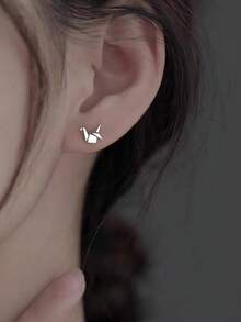 1 Pair Origami Crane Stud Earrings, Silvery-Plated Simple Fashion Accessory, Ears Decoration