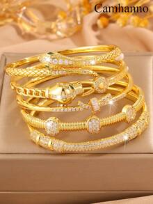 Camhanno Set de 5/1 pulsera de cobre elegante y de alta gama, con acabados pulidos y elementos de diseño diversos e inspiradores, que le harán lucir profesional y elegante, ideal para escenas de viaje diario para realzar el estilo de oficina