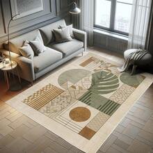 Retro Mid Century Abstract Pattern Rug On Ivory Background, Dark Orange And Reseda Green, 4' X 5' 5", Ideal For Bedroom, Dorm And Living Room - 譚薑和月桂綠 - 查看 7