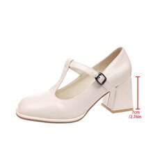 Geeyea A Pair Of Women's High Heels, Shiny Patent Leather T-Strap Mary Jane Shoes, Retro Thick Heel Round Toe Design, Suitable For Commuting, Shopping And Dating, Elegant Women's High Heels - trắng - Xem 4
