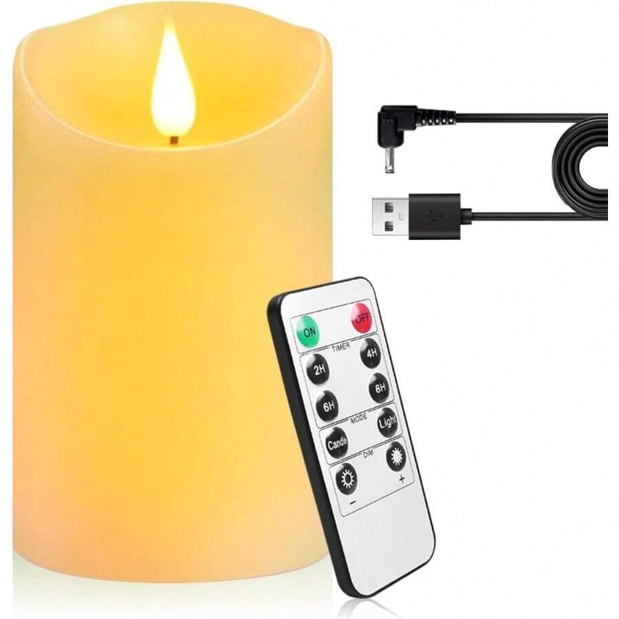 Autbye Veladora Electrica Sin Llama Vela Artificial con Bateria Recargable y Control Remoto Velas Led Grandes de Cera Real Velas Electricas Parpadeantes para Hogar Festivales Decoracion - Multicolor - Ver 1