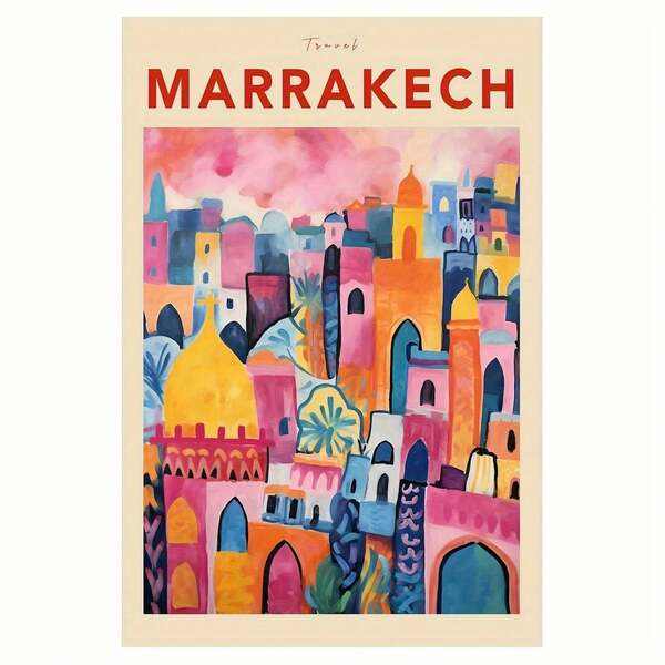 1 Pc Marrakech Morocco Fauvist Style Travel Poster Art Print, Canvas Cloth Material,Print Without Frame, Canvas Artwork For Wall Decor