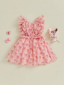 Vestido de tul para niña, estampado de corazones, sin mangas, con tirantes, corte A, para primavera y verano - Rojo - Ver 9