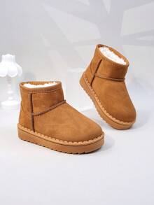 新款秋冬儿童雪地靴，厚底保暖毛绒内衬男童/女童短靴，幼儿/小孩尺码