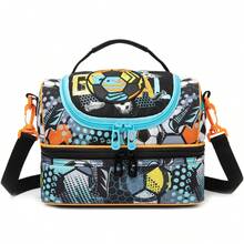 男童保温午餐包，配有可调节肩带，双层保温午餐盒，适合上学使用。 - 雙層午餐包-斜背包/雙肩包 - 查看 4