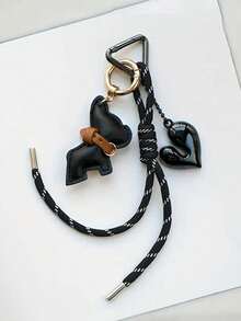 French Bulldog Heart Style Braided Rope Bag Pendant, PU Leather French Bulldog, Split Love Pendant Decoration, High Grade Contrast Color Bag Decoration, Pendant, Accessories, Car Pendant, Daily Necessities, Perfect Holiday Gift, Birthday Gift, For Lovers, Family, Friends, Best Friends, Heart To Heart, Colleagues, Great Holiday Or Women's Gift