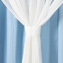 Linen Curtain With Blackout PVC Lining, 2.80 Wide X 2.50 High, Standard Rod, Living Room, Bedroom - Xanh lam/Trắng - Xem 2