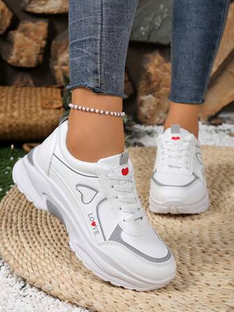 Women's Casual Mesh Lace-Up Thick Sole Running & Travel Sneakers, Comfortable Low-Top Chunky Chunky Sneakers, Suitable For Spring And Autumn