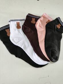 kit 5 par meias feminina  cano curto padrão de Ursinho