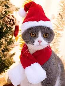 1/2pcs Red Christmas Hat Cat Santa Hat Pet Christmas Costume Puppy Dog Cat Santa Hat With Adjustable Elastic Chin Strap - Christmas Hat - Multicolor - View 2