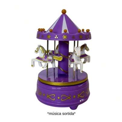 Carrossel Musical Caixa Musical Decoração Quarto de Bebê Cavalinhos de Corda 20cm