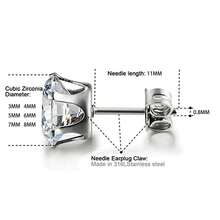 2 Pairs Classic 6-Prong Stainless Steel Cubic Zirconia Stud Earrings, Hypoallergenic Non-Fading Fashion Jewelry, Unisex Titanium Steel Earrings Suitable For Various Occasions