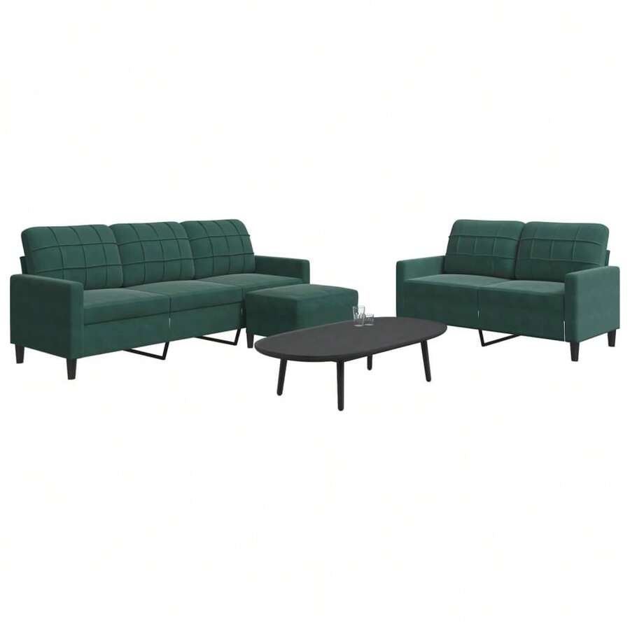 vidaXL 3-teiliges Sofa-Set mit dunkelgrünen Samtpolstern