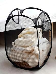 1 件简约透气便携式防潮可折叠洗衣篮 - 可折叠洗衣篮，适用于家庭卧室浴室，便携式可折叠储物篮，带侧袋 - 旅行、旅行、通勤必备 - 藏蓝色 - 查看 3