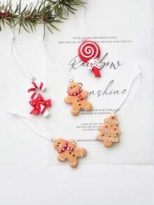 4 piezas de adornos colgantes de resina con diseños de hombrecillo de jengibre y árbol de Navidad, decoraciones de árbol de Navidad con bastón de caramelo para fiestas navideñas en interiores, regalos y decoraciones