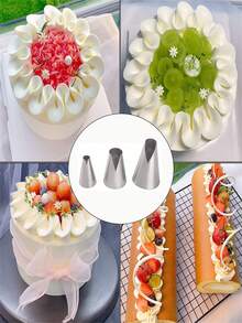 3pcs V-Shaped Piping Tips, Stainless Steel Material | Cake Decorating Piping Tips, Cream Frosting Piping Tips, Suitable For Cupcakes, Cakes, Cookies - Silver - View 7