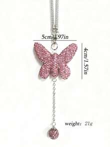 1pc Car Interior Pendant Full Diamond Shining Butterfly Car Rearview Mirror Decoration Car Interior Pendant Women's Car Accessories