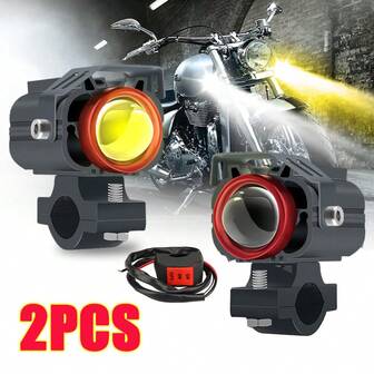LED Motorcycle Fog Lights 60W 18000LM Driving Auxiliary Lights 7 Modes Amber White Light Combo With Waterproof Wire Harness Kit, Universal Fit For Motorcycle SUV ATV UTV, 2PCS