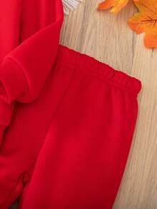 秋冬款时尚男童字母 K 皇冠印花连帽衫和裤子套装 - 紅色 - 查看 5