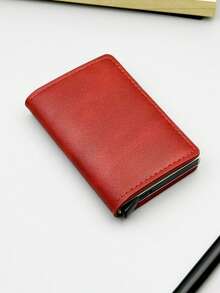 1 pieza Billetera de moda para hombre, Estuche de tarjetas de fibra de carbono de 3 colores, Soporte de tarjeta de aleación de aluminio con apertura automática, Billetera de tarjeta antirroba y antidesmagnetización, Blindaje formal/de negocios