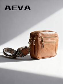 Bolso cuadrado simple de unicolor para mujer, con correa de hombro ajustable, bolso cruzado multifuncional con esquemas de color europeos y americanos, impermeable y antirrobo, diseño de múltiples bolsillos y capas, 4 ranuras para tarjetas, portátil y práctico, adecuado para salidas, citas, compras y otras ocasiones. - Marrón - Ver 10