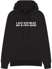 Couple Hooded Sweatshirt I always beat My Boyfriend  Funny Relationship Valentine Hooded Sweatshirt - Preto - Ver 3