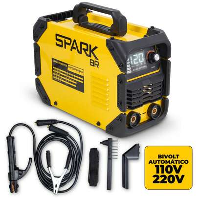 Máquina Solda Inversora 120MMA Bivolt Painel Digital SparkBR Portátil 2,0 2,5 3,2 Eletrodos AMG-W01