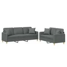 vidaXL 2-Teiliges Sofa-Set Mit Kissen, Dunkelgrauer Stoff - Grau - Übersicht 2