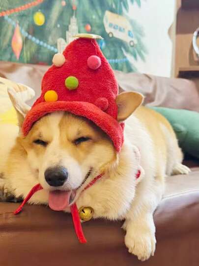 قبعة زينة عيد الميلاد الجديدة لحيوانات الأليفة، قبعات من الفرو لإضفاء جو احتفالي على الكلاب والقطط قطعة واحدة
