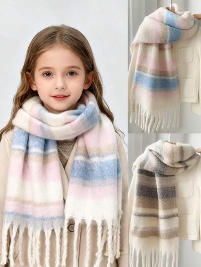 1pc Cute & Fashionable Meredith Striped Cozy Scarf, Warm & Comfortable Plush Unisex Scarf For Daily, School, Outdoor, Home, Travel, Holidays, Accessory For Kids