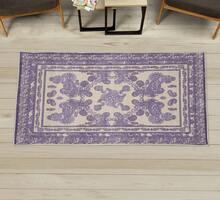 Retro Mid Century Abstract Pattern Rug On Ivory Background, Dark Orange And Reseda Green, 4' X 5' 5", Ideal For Bedroom, Dorm And Living Room - 蛋殼紫丁香 - 查看 3