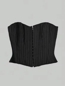 Apperloth A Top de corset overbust sexy, top court rayé pour femmes. Laçage devant crochet, dos nu, amincissant avec baleines pour le maintien de la taille. Shapewear pour femmes, à porter au quotidien, pour les sorties, les festivals de musique rave, les soirées Y2K - Noir - Voir 8
