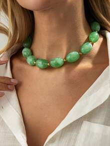 1 pezzo Collana asimmetrica in resina con perline geometriche di stile bohémien, elegante e alla moda per casual, festa, vacanze, stile di strada, appuntamenti di coppia, regalo di gioielli per festival femminili (colore e materiale soggetti all'articolo reale)