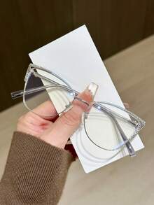 1 Stück Damen Metall Katzenaugen Brille mit Strass, einzigartiges Design, funkelnde Ästhetik, blaulichtfilternd - Transparent - Übersicht 11