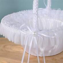 Photography Basket Props For Studio Photo Shoots With Pearl And Satin Ribbons For Weddings And Special Events - Black and White - View 6