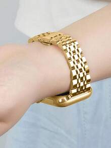 2pcs/Set Stainless Steel Metal Band + Case, Gold Color, Compatible With Apple Watch Bands 40mm, 41mm, 42mm, 38mm, 45mm, 44mm, 42mm, 46mm, 49mm, Suitable For Apple Watch Series 11/10/9/8/7/6/5/4/3/2/1/SE, Ultra-Thin Luxury Band + Screen Protector, Gold Band, Case - Gold - View 5